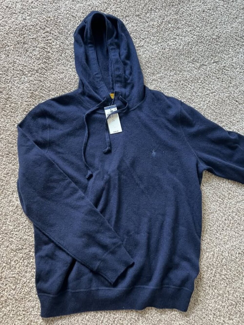 NWT Polo Ralph Lauren 100% Cashmere Hoodie Men's L Navy